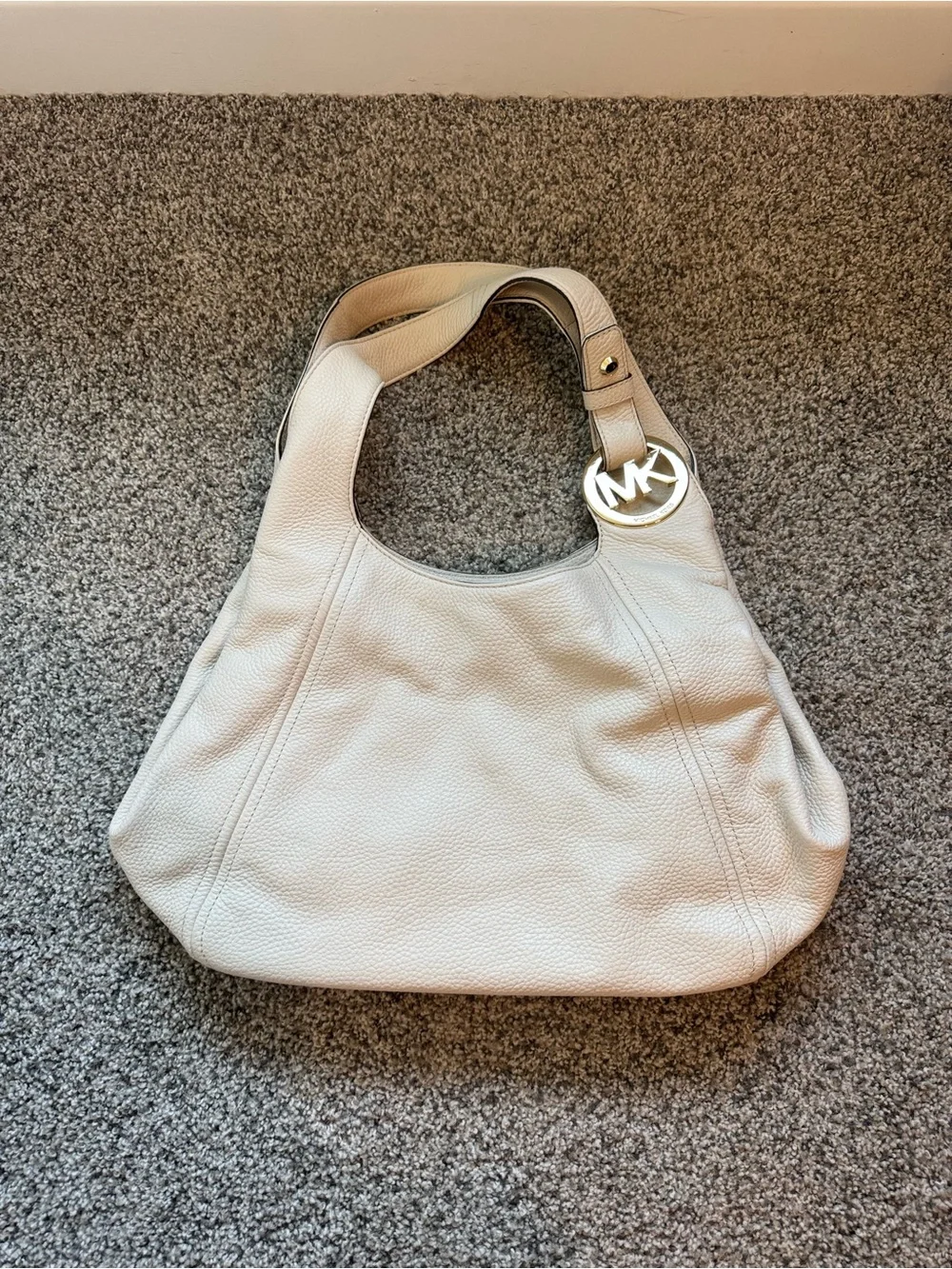 Michael Kors Pebbled Leather Hobo Bag in Light Cream